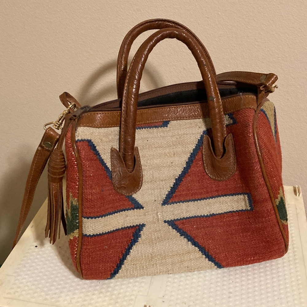 Brown and Red Patterned Shoulder Bag - image 1